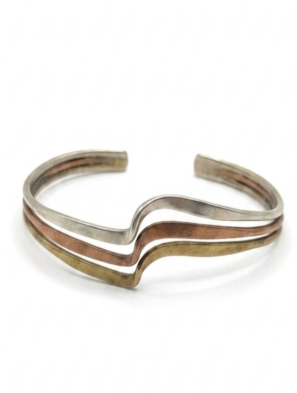 Tri-Tone Wave Cuff Bracelet - Brass Copper Silver
